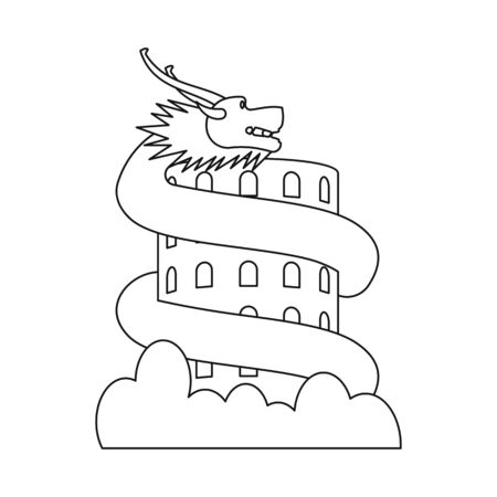 Vector illustration of dragon and giant  . Collection of dragon and building stock vector illustration.のイラスト素材