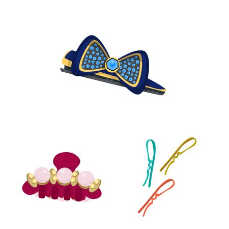 Vector design of barrette and hair  . Collection of barrette and accessories vector icon for stock.のイラスト素材