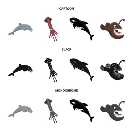 Vector illustration of sea and animal symbol. Set of sea and marine vector icon for stock.のイラスト素材