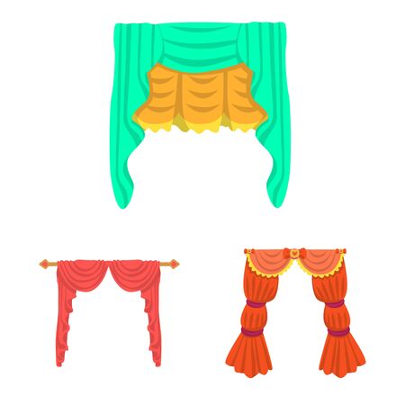 Vector illustration of lambrequin and drapery sign. Set of lambrequin and decoration stock vector illustration.のイラスト素材