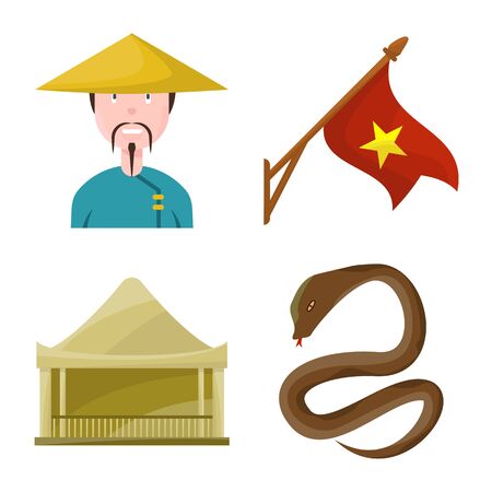Vector illustration of vietnam and traditional symbol. Collection of vietnam and asia stock symbol for web.のイラスト素材