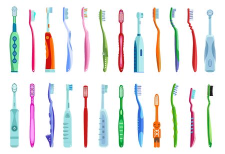 Toothbrush cartoon vector illustration on white background . Dental brush set icon.Vector illustration toothbrush for hygiene oral.Cartoon set icon dental brush.のイラスト素材