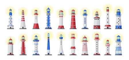 Sea lighthouse vector cartoon set icon.Vector illustration ocean beacon on white background .Isolated cartoon icon light of sea lighthouse.のイラスト素材