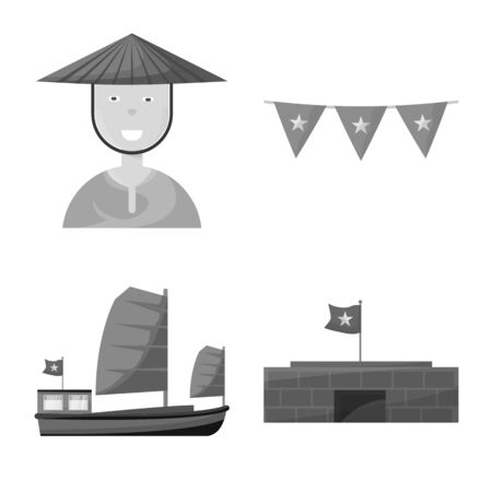 Vector design of vietnam and traditional symbol. Collection of vietnam and landmark vector icon for stock.のイラスト素材