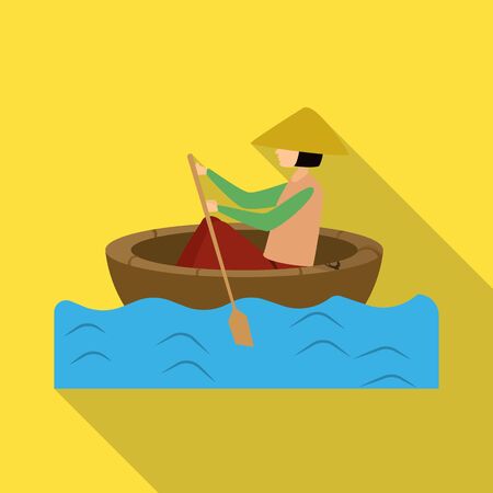Vector design of boat and vietnamese sign. Set of boat and paddle stock symbol for web.のイラスト素材