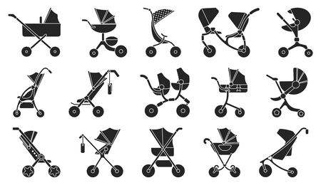 Baby carriage black vector set icon.Illustration of isolated black icon stroller for newborn.Vector...