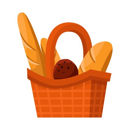 Isolated object of basket and bread logo. Set of basket and food vector icon for stock.のイラスト素材