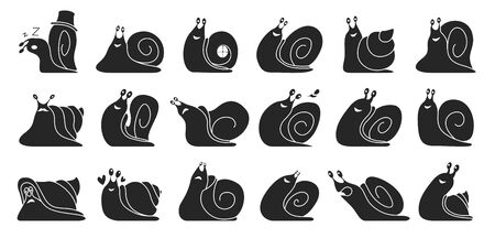 Animal of snail vector set icon.Illustration of isolated black icons slow animal. Vector illustration set snail on white background .のイラスト素材