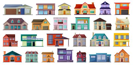 Villa of house vector cartoon set icon.Vector illustration building of home.Isolated cartoon set icons villa of house on white background .のイラスト素材
