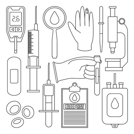 Test of blood outline set icon.Vector illustration laboratory research on white background .Vector set icon test of blood.のイラスト素材
