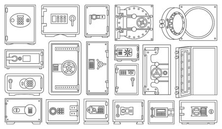 Bank safe vector outline set icon. Isolated set outline icon secure box.Vector illustration bank safe on white background .のイラスト素材