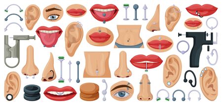 Piercing vector cartoon set icon. Isolated vector illustration body on white background . Cartoon set icons piercing.のイラスト素材