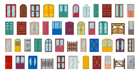 Exterior door isolated vector illustration on white background . Vector cartoon set doorway. Cartoon set icon entrance door.のイラスト素材
