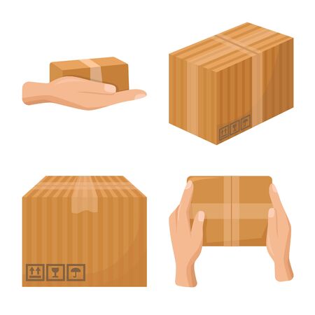 Vector illustration of parcel and product logo. Collection of parcel and container stock symbol for web.のイラスト素材