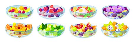 Fruit salad isolated cartoon set icon. Bowl of vegetable food vector cartoon set icon. Vector illustration fruit salad on white background .のイラスト素材