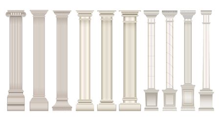Antique column realistic set icon. Isolated vector realistic set icon classic pillar. Vector illustration antique column on white background .のイラスト素材