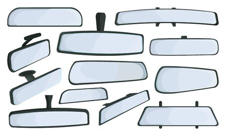 Rear view mirrors isolated cartoon set icon. Vector cartoon set icons rearview . Vector illustration rear view mirrors on white background.のイラスト素材