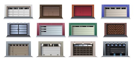 Garage door vector realistic set icon.Vector illustration roller gate on white background . Isolated realistic set icon garage door.のイラスト素材
