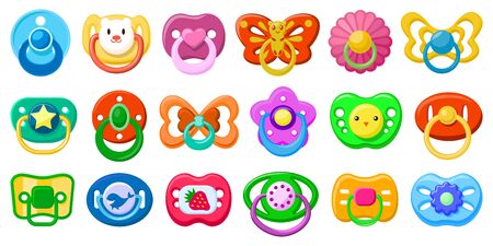 Pacifier isolated cartoon set icon. Cartoon set icons soother . Vector illustration pacifier on white background.のイラスト素材