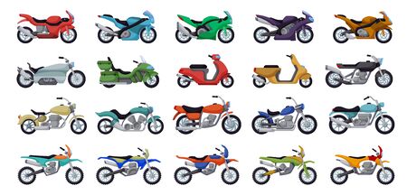 Motorcycle vector cartoon set icon. Vector illustration motorbike on white background. Isolated cartoon set icons motorcycle.のイラスト素材