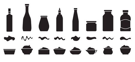 Sauce for bbq black vector set icon.Vector illustration icons ketchup and dip. Isolated illustration set bottle and bowl sauce.のイラスト素材