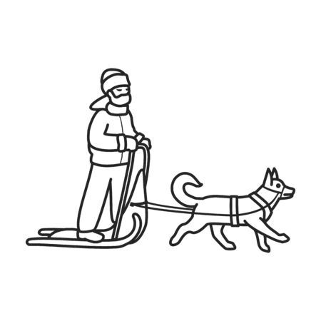 Dog with sled vector icon.Outline vector icon isolated on white background dog with sled.のイラスト素材