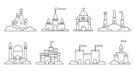 Sand castle vector illustration on white background . Sandcastle vector outline set icon. Isolated outline set icon sand castle.のイラスト素材