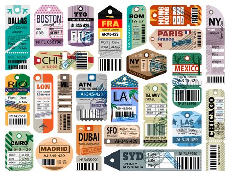 Baggage tag isolated cartoon set icon. Vector cartoon set icon luggage ticket. Vector illustration baggage tag on white background.のイラスト素材