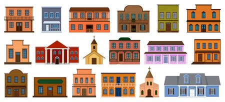 Wild west buildings vector illustration on white background. Vector cartoon set icon church western. Isolated cartoon set icon wild west buildings .のイラスト素材
