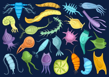Plankton vector cartoon set icon. Isolated cartoon set icons phytoplankton.Vector illustration plankton on white background.のイラスト素材