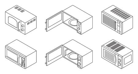 Microwave vector line set icon. Vector illustration kitchen oven on white background. Isolated line set icon microwave.のイラスト素材