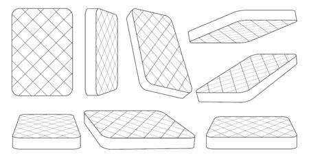 Orthopedic mattress line set icon.  illustration mattress of bed on white background. Line set icon furniture of bedroom.のイラスト素材