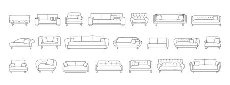 Sofa isolated line set icon. Vector illustration couch on white background . Furniture line set icon.のイラスト素材