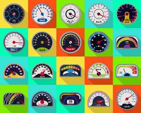 Speedometer vector flat set icon. Vector illustration speed of car on white background . flat set icon speedometer.のイラスト素材