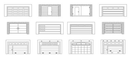 Garage door vector outline set icon.Vector illustration roller gate on white background . Isolated outline set icon garage door.のイラスト素材