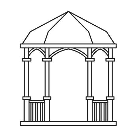 Gazebo wooden vector outline icon. Vector illustration gazebo wooden on white background. Isolated outline illustration icon of pergola.のイラスト素材