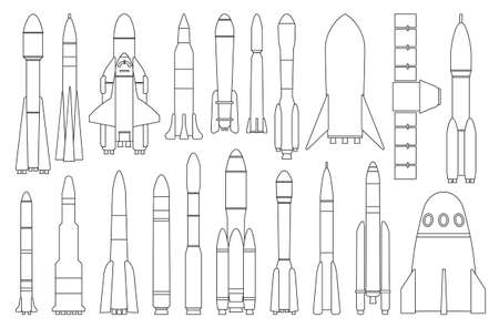 Space rocket vector outline set icon. Spaceship isolated outline set icon. Vector illustration space rocket on white background.のイラスト素材