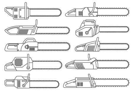 Chainsaw of chain vector outline set icon.Vector illustration gasoline saw on white background . Isolated outline set icon chainsaw of chain.のイラスト素材