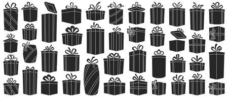 Christmas of gift box vector black set icon. Isolated black icon christmas and holiday box.Vector illustration xmas gift and surprise on white background .のイラスト素材