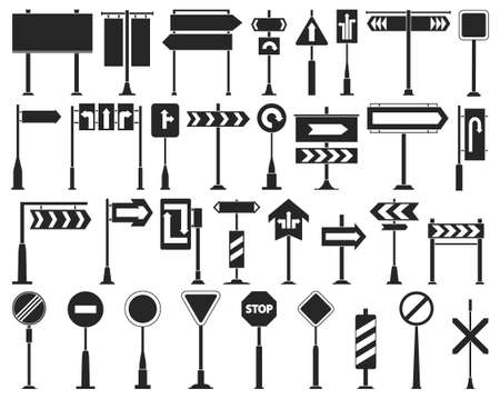 Road sign isolated black set icon.Vector illustration street arrow on white background .Vector black set icon road sign.のイラスト素材