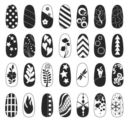 Design nail isolated black set icon. Vector black set icon manicure fingernail. Vector illustration design nail on white background.のイラスト素材