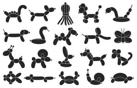 Animal balloon air vector black icon set . Collection vector illustration cute animal on white background. Isolated black illustration icon set of balloon air for web design.のイラスト素材