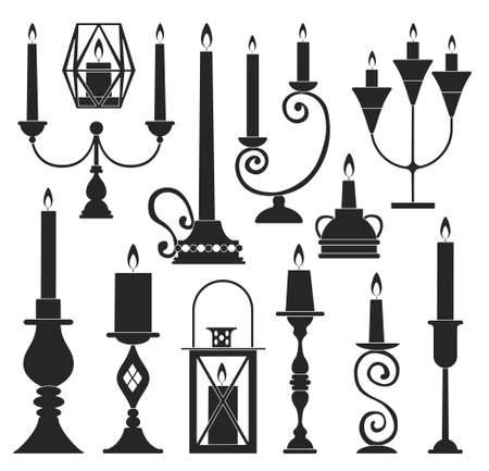 Candle holder vector illustration on white background. Vector black set icon candlestick. Isolated black set icon candle holder.のイラスト素材