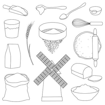 Flour vector outline set icon. Vector illustration wheat on white background. Isolated outline set icon flour.のイラスト素材