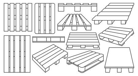 Wooden pallet vector outline set icon. Vector illustration warehouse platform on white background. Isolated outline set icon wooden pallet.のイラスト素材