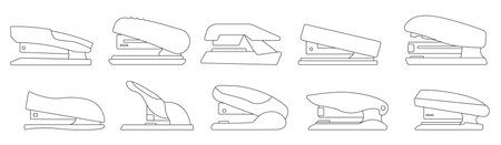 Stapler vector outline set icon. Isolated outline set icon stapling equipment. Vector illustration stapler on white background.のイラスト素材