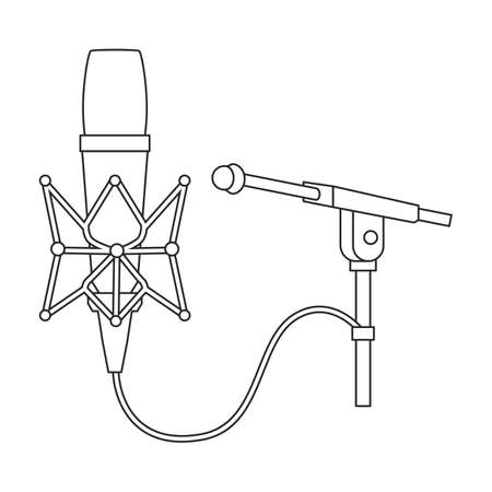 Mic vector icon.Outline vector icon isolated on white background mic.のイラスト素材