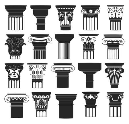 Top of column isolated black set icon. Vector black set icon antique pillar. Vector illustration top of column on white background.のイラスト素材