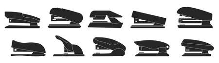 Stapler vector black set icon. Isolated black set icon stapling equipment. Vector illustration stapler on white background.のイラスト素材