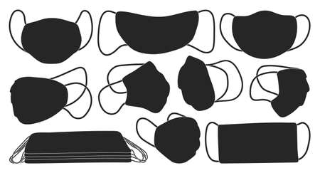 Medical mask isolated black set icon. Vector black set icon surgical protection face. Vector illustration medical mask on white background.のイラスト素材